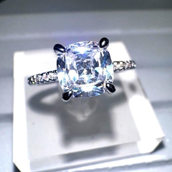 Cubic Zirconia Ring Sterling Silver plated Engagement Ring - Picture 2 of 12